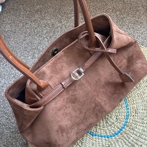 Elegant Brown Suede Tote with Leather Handles